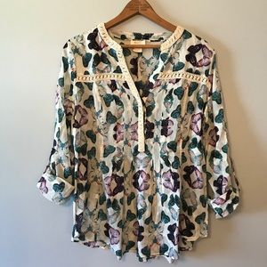 Anthropology Butterfly Print Long Sleeve Blouse